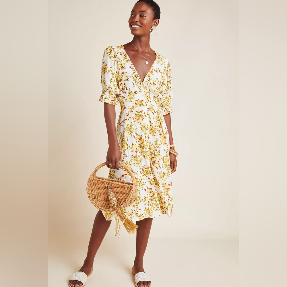 FAITHFULL THE BRAND Anthropologie Goldie Floral Rafa Midi Dress Boho Size 6